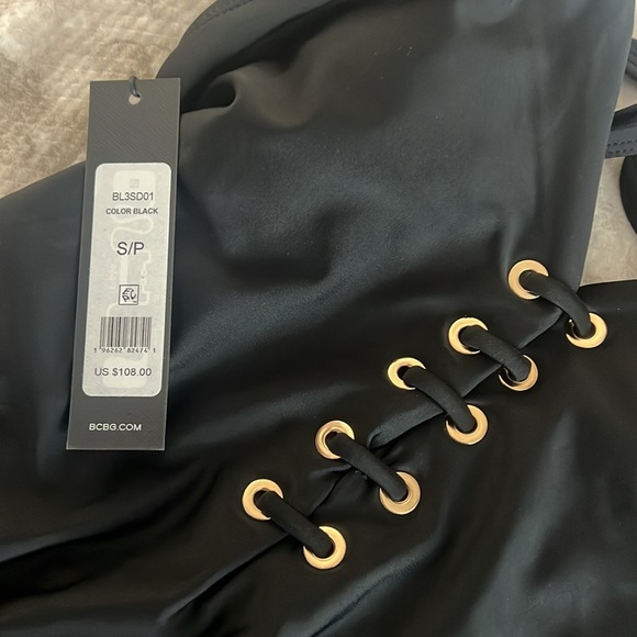 BCBGMAXAZRIA One Piece Swimsuit Lace Up Grommet Tummy Control Black Size Small - Picture 6 of 6
